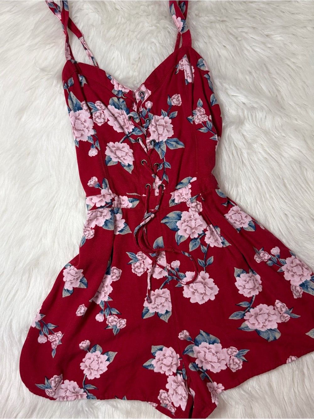 Hollister Red Floral Romper